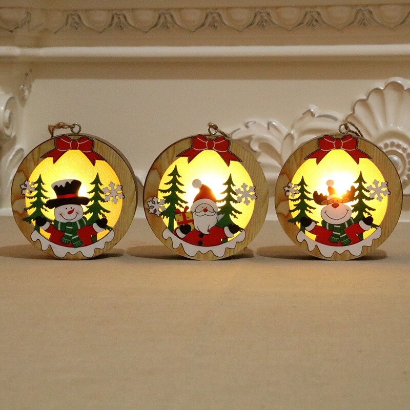 Christmas Decorations Wooden Luminous Pendants Christmas Tree Pendants