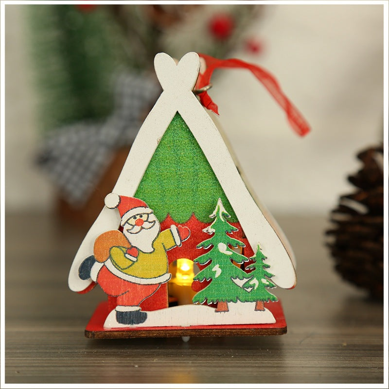 Christmas decorations, Christmas wooden houses, toys, colorful wooden houses, Christmas glowing gifts, Christmas wooden houses