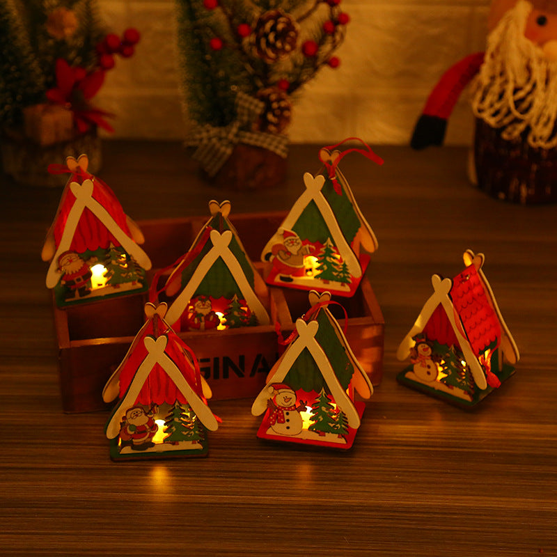 Christmas decorations, Christmas wooden houses, toys, colorful wooden houses, Christmas glowing gifts, Christmas wooden houses