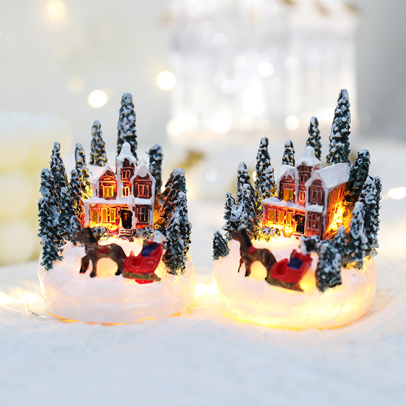 Christmas Decorations Resin Houses Luminous Decorations Christmas Micro Landscape Christmas Small Houses Christmas Gift Creativity